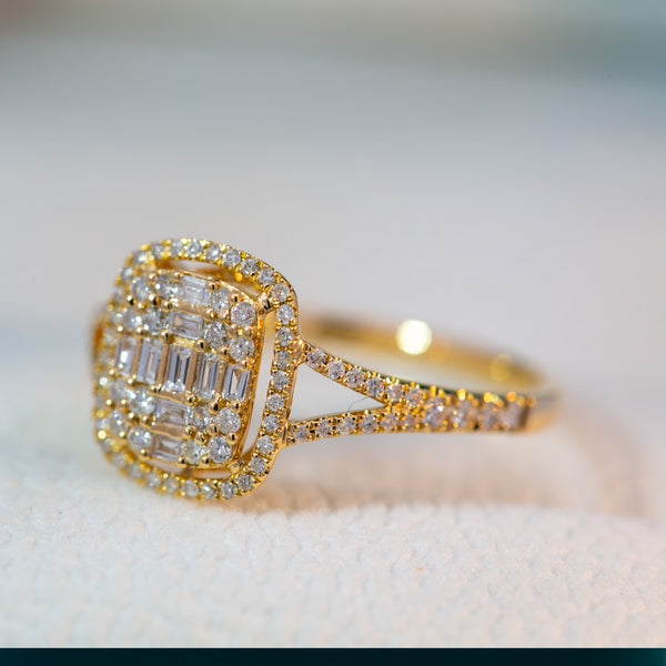0.68ct Faceted Natural Diamond 18k Yellow Gold Engagement Ring - 10US06